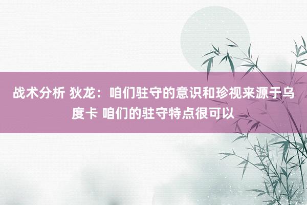 战术分析 狄龙：咱们驻守的意识和珍视来源于乌度卡 咱们的驻守特点很可以