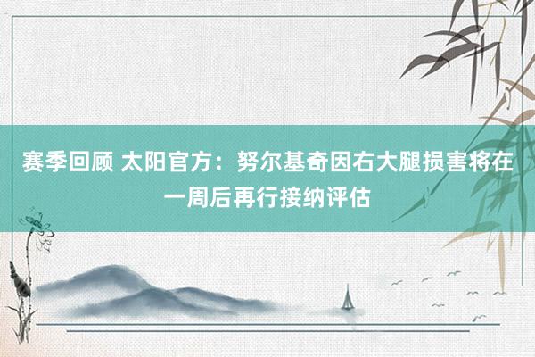 赛季回顾 太阳官方：努尔基奇因右大腿损害将在一周后再行接纳评估